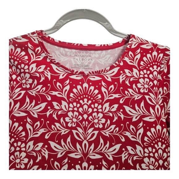 Talbots The Talbots Tee Womens XS Shirt L/S Floral Red White Stretch Casual - Picture 4 of 7
